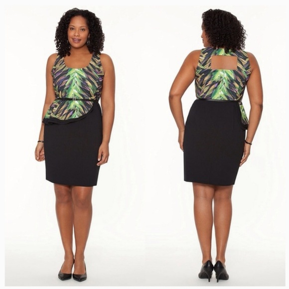 💯Asymmetric Peplum Botanical Print DRESS-Size 18 - Picture 2 of 8